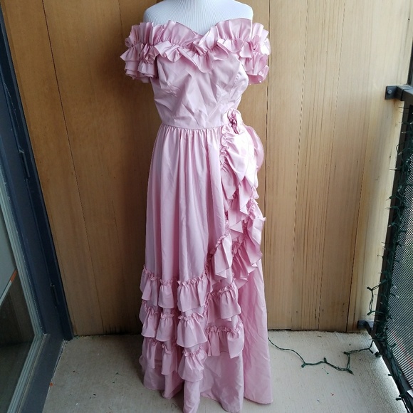 Vintage Dresses & Skirts - Vintage 80's 90's Pink Ruffle Prom Maxi Dress